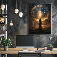 Lone Explorer in Mystical Cosmic Realm Futuristic Sci-Fi Poster