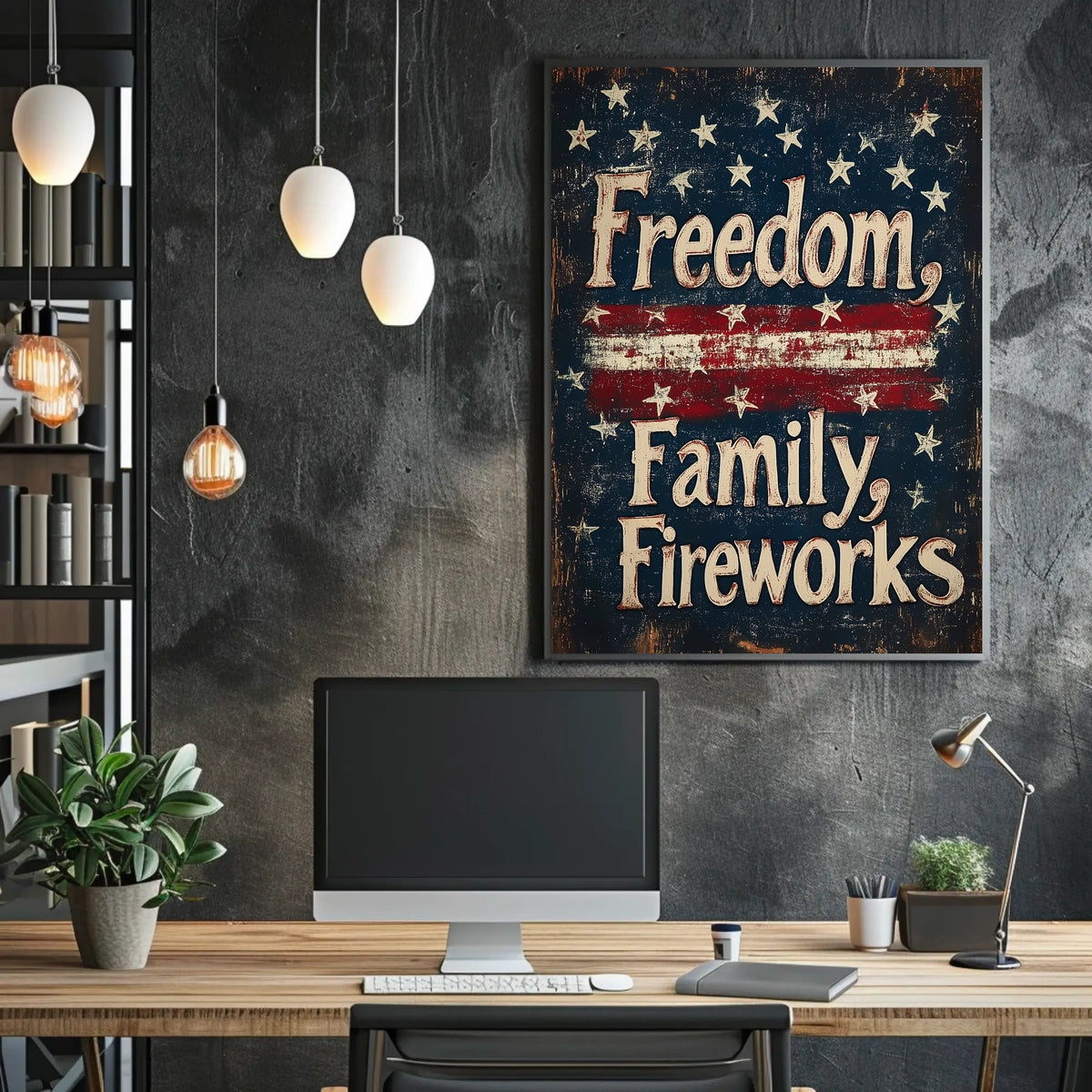 Freedom Family Fireworks Patriotic Wall Art Decor Poster