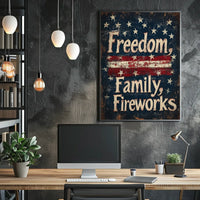 Freedom Family Fireworks Patriotic Wall Art Decor Poster