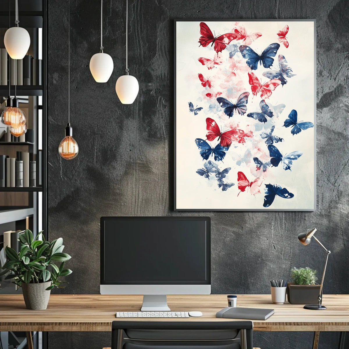 Butterflies In Red And Blue Abstract Wall Art Poster