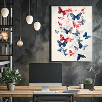 Butterflies In Red And Blue Abstract Wall Art Poster