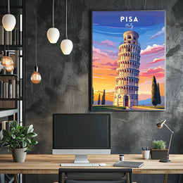 Leaning Tower of Pisa Scenic Art Travel Poster