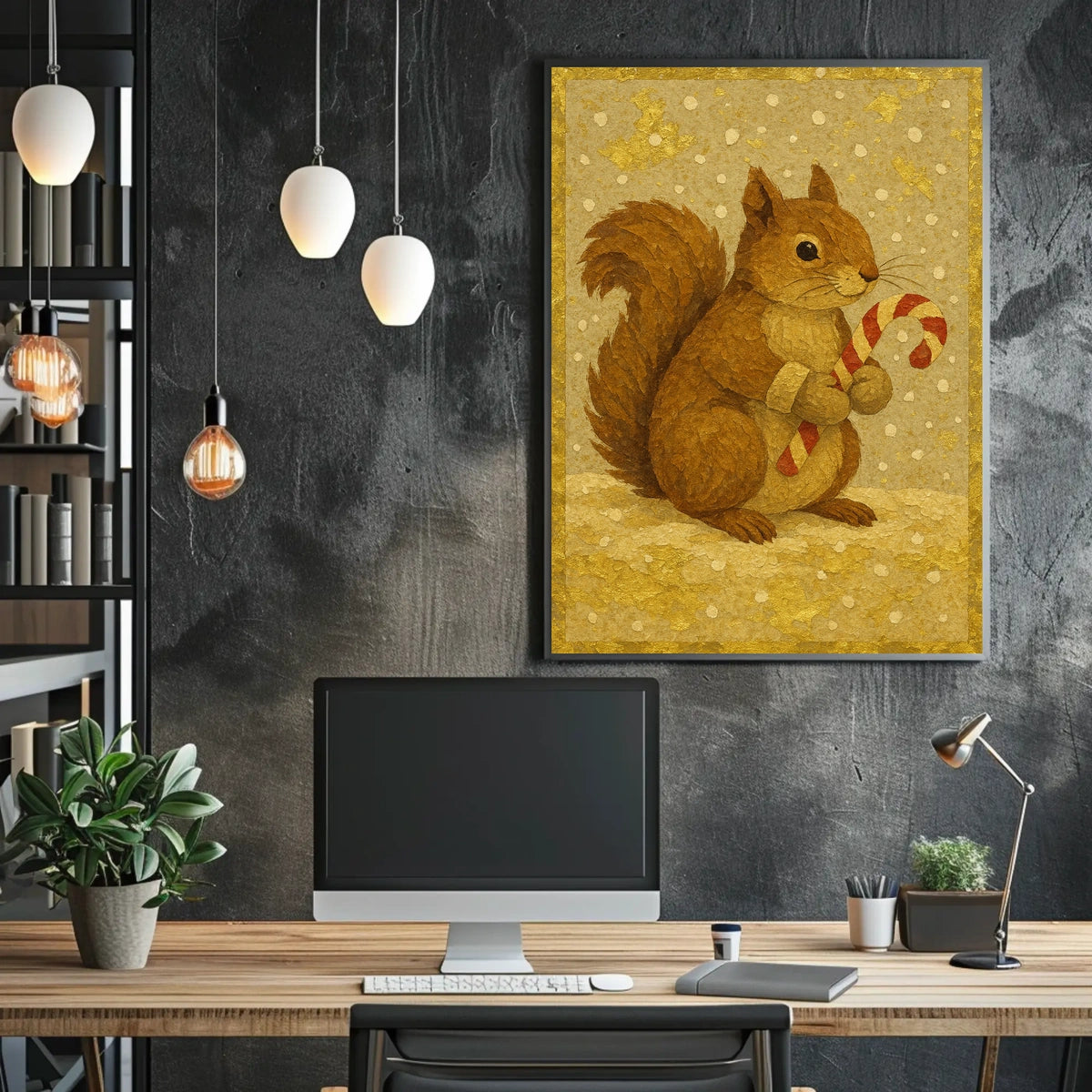 Festive Squirrel with Candy Cane Poster