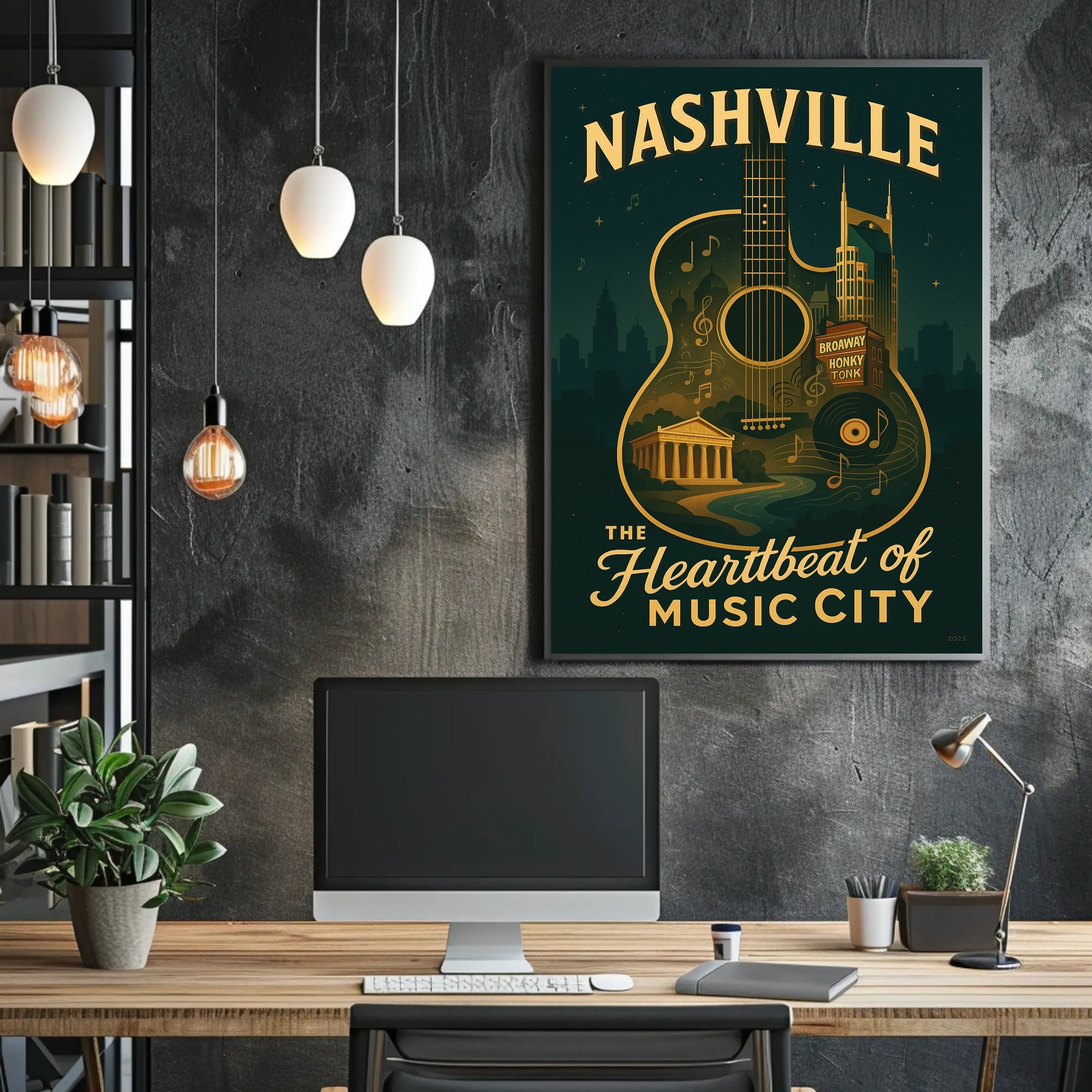 Nashville Poster Vintage Music City Wall Art