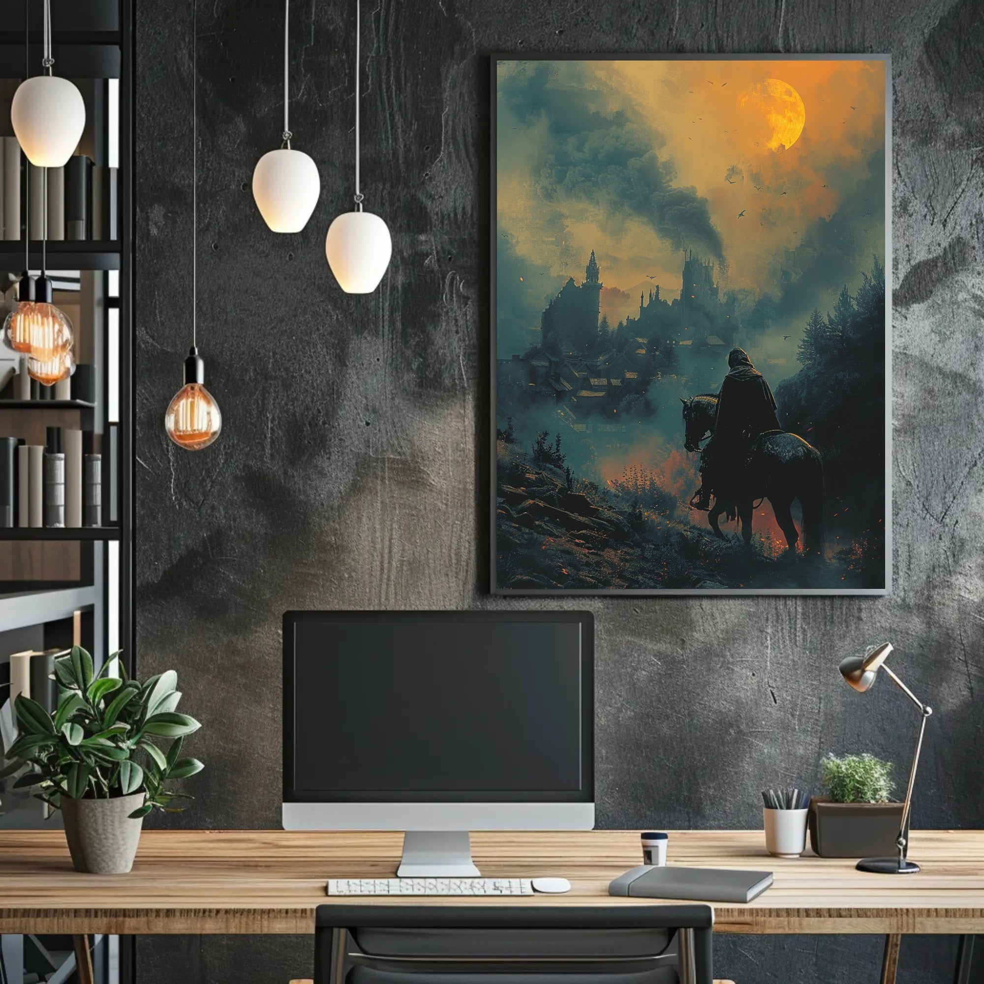 Mystical Horseman in Fiery Moonlight Fantasy or Mythology Poster PosterGoat