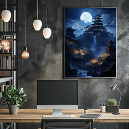 Moonlit Pagoda Serenity Poster