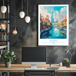 Dubai Cityscape with Burj Khalifa Travel Poster