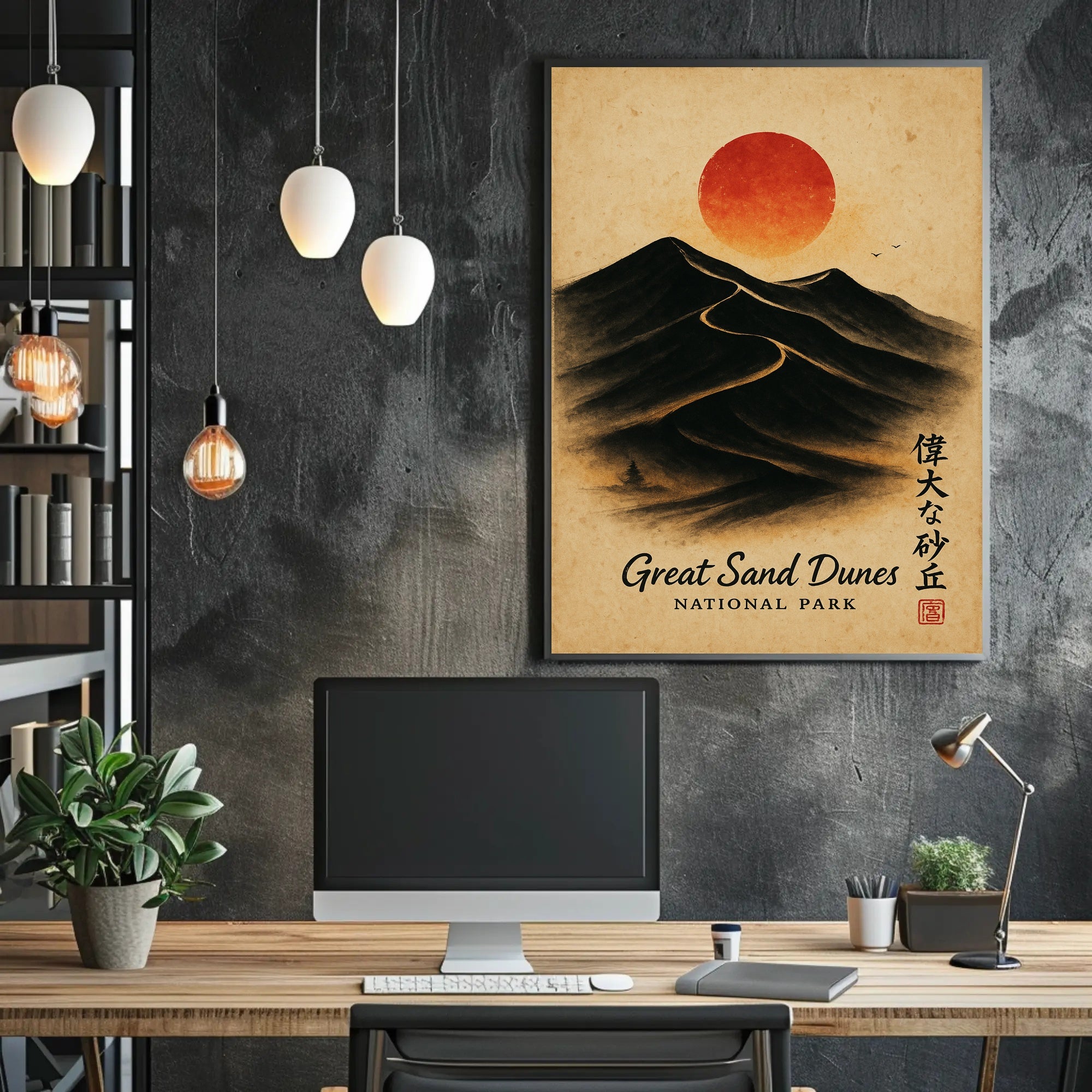 Great Sand Dunes Art with Vintage Japanese Style - National Park Poster