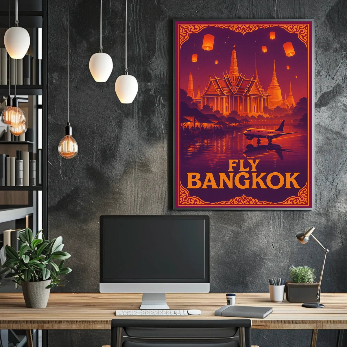 Bangkok Evening Glow Vintage Travel Poster