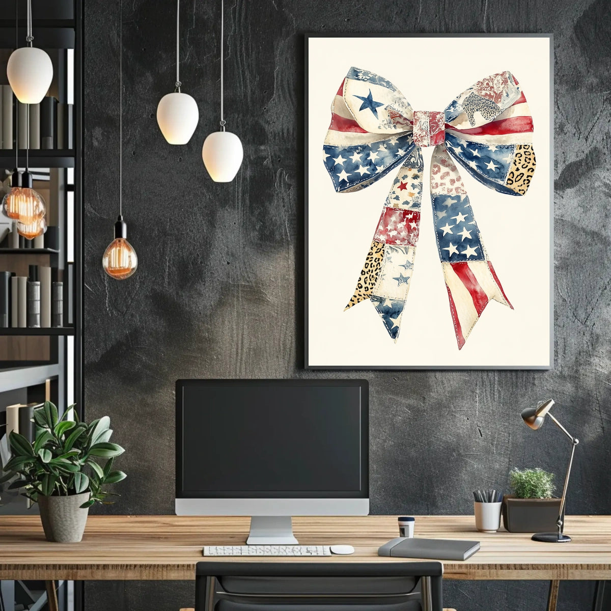 Large Coquette Bow Americana Flag Patchwork Style Poster