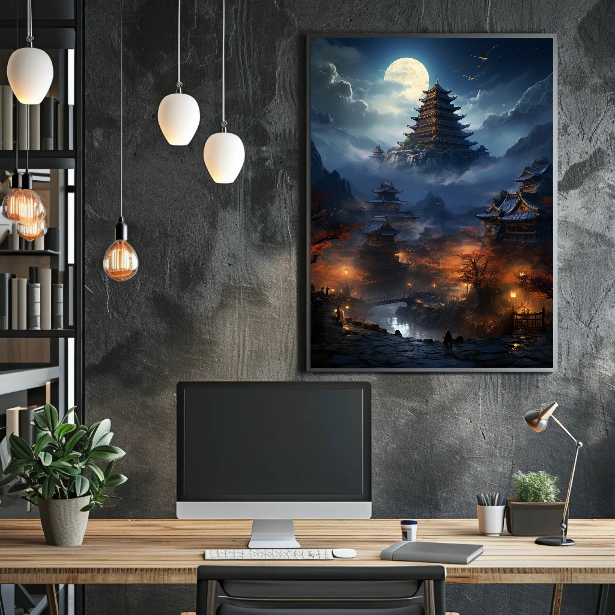 Moonlit Pagoda Serenity Poster