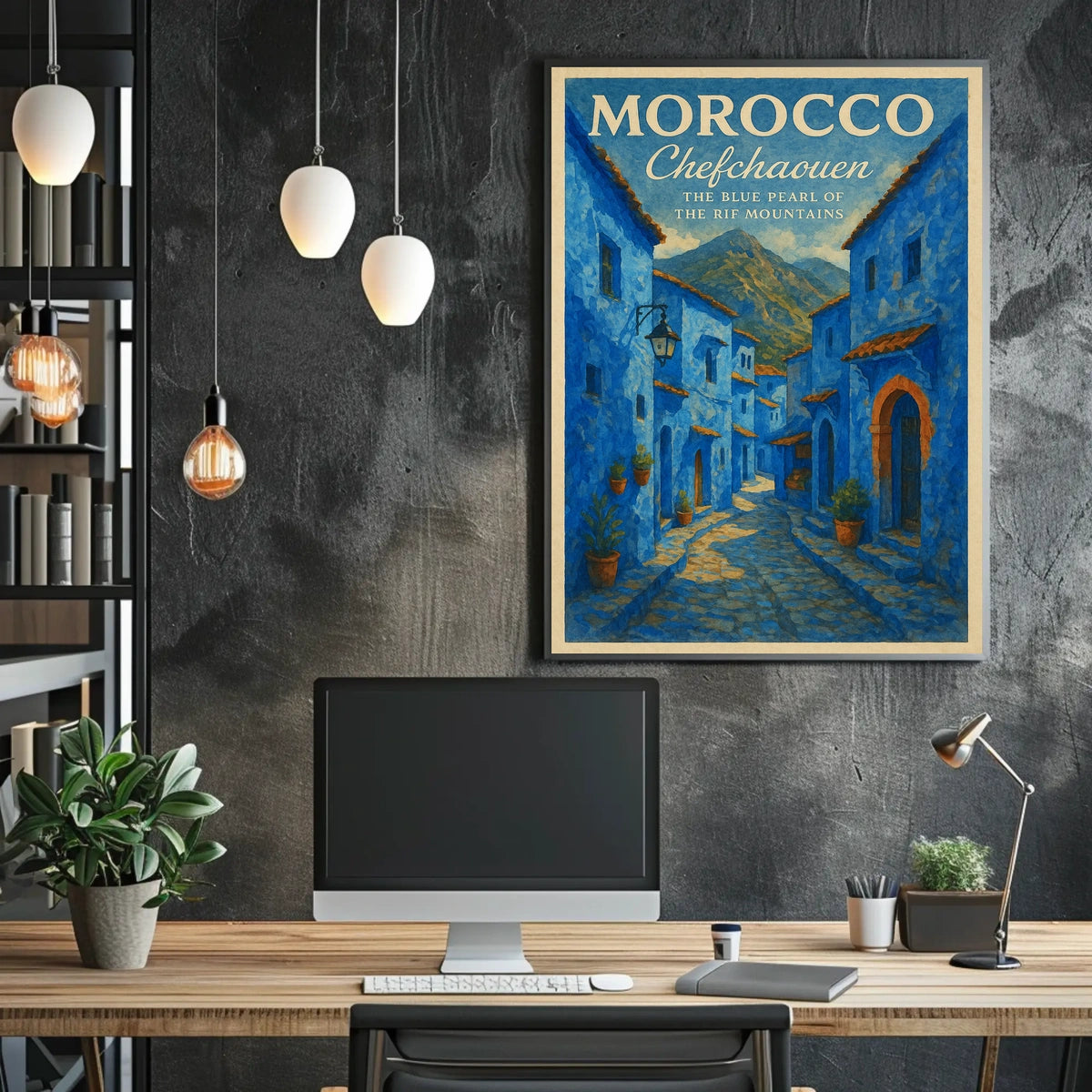 Chefchaouen Blue Pearl Watercolor Art Poster Print