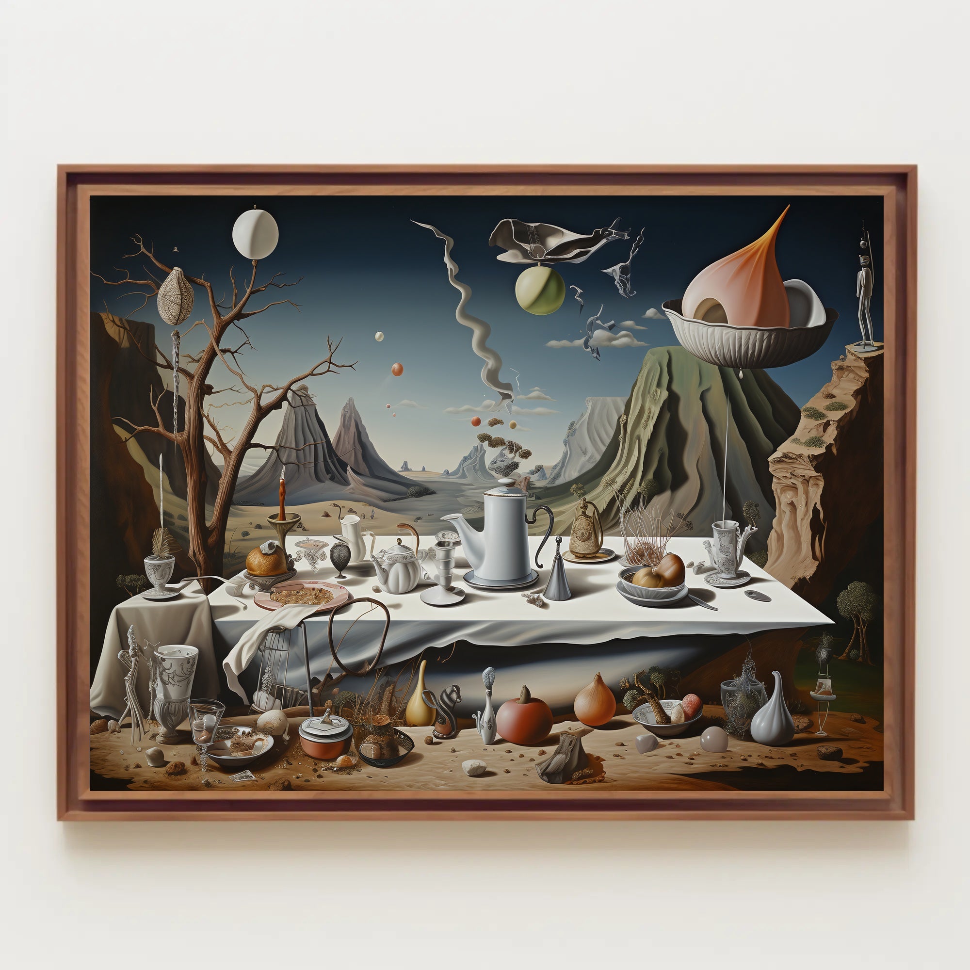 Surreal Dreamscape with Chaotic Still Life Artistic Poster