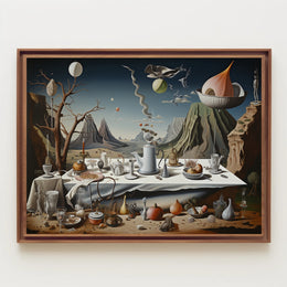 Surreal Dreamscape with Chaotic Still Life Artistic Poster