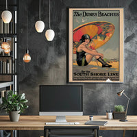 The Dunes Beaches Vintage Train Travel Poster