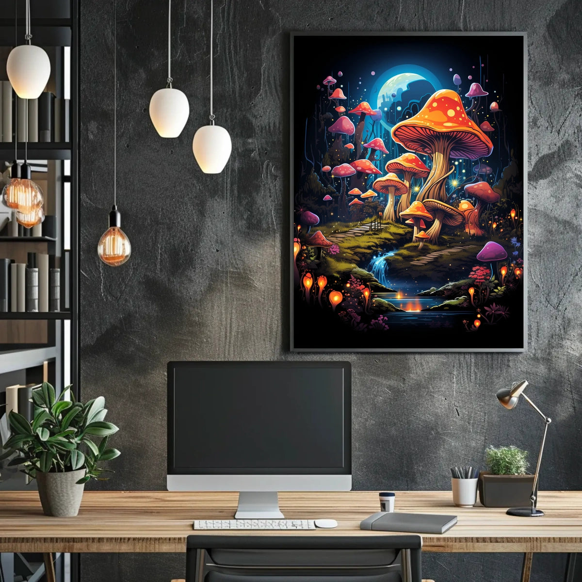 Enchanted Moonlit Mushroom Fantasy Art Poster