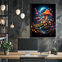 Enchanted Moonlit Mushroom Fantasy Art Poster