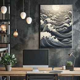 Ocean Waves At Sunset Poster PosterGoat