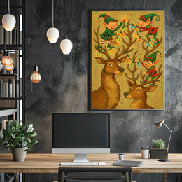 Festive Elves And Reindeer Poster