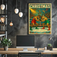 Whimsical Reindeer Wrestling Christmas Fantasy or Mythology Poster