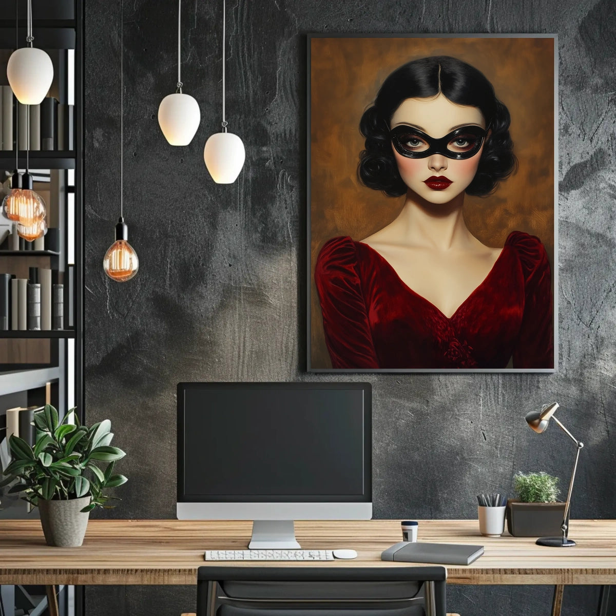 Woman in Red Dress Vintage Elegant Mysterious Poster