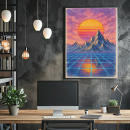 Sunset Dreams: Retro-Futuristic Sci-Fi Landscape Poster