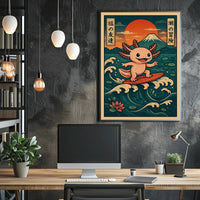 Surfing Axolotl Adventure Poster PosterGoat