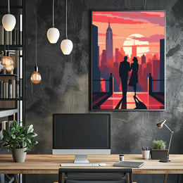Romantic Skyline Silhouette Poster Classic NYC Wall Art