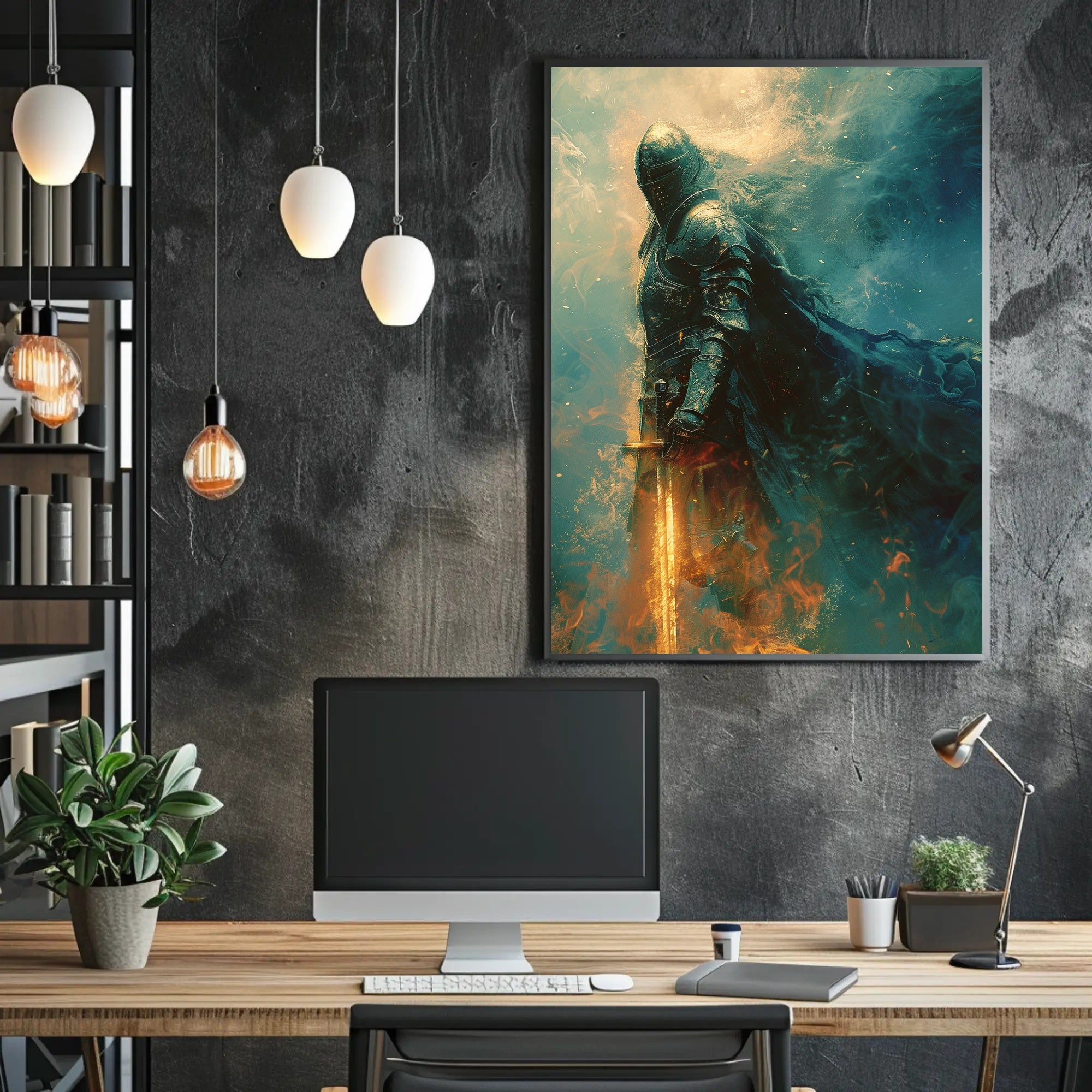 Medieval Knight with Glowing Sword Fantasy or Mythology Poster PosterGoat