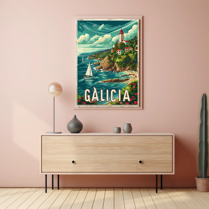 Galicia Sailing Lighthouse Coast Travel Poster