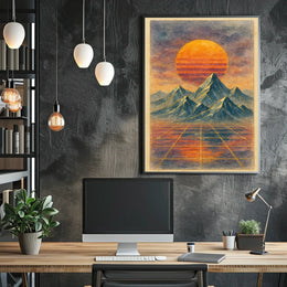 Surreal Retro-Futuristic Sunrise Futuristic Sci-Fi Poster