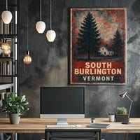 Cozy Vintage Vermont Rustic Folk Art Poster