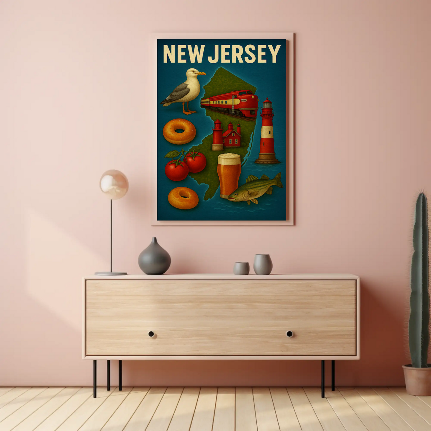 New Jersey Icons Lighthouses Bagels Beer Tomato Pride Travel Poster Travel Poster