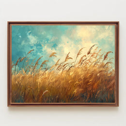 Golden Grass Tranquility: Serene Nature Landscape Poster
