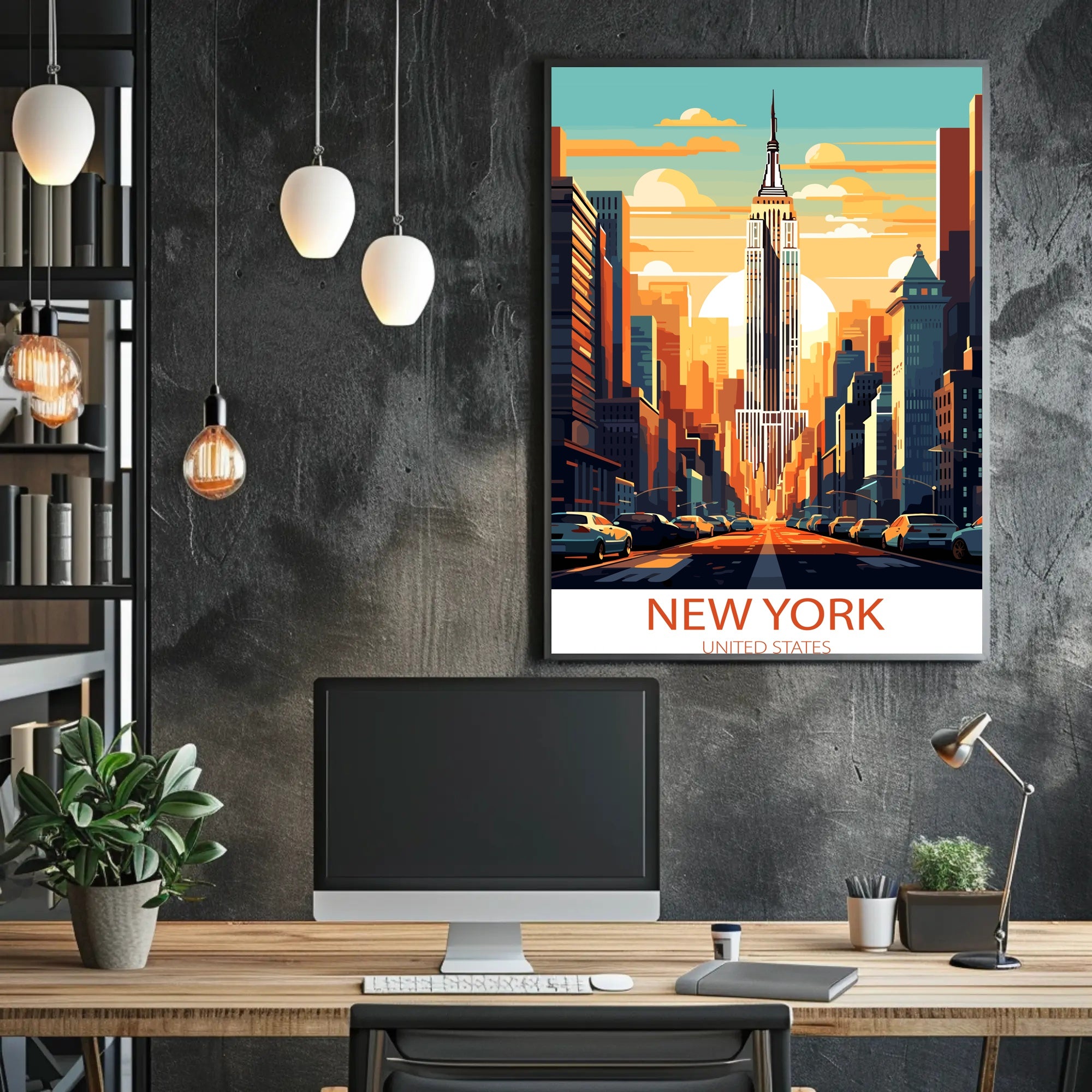 Empire State Building Retro New York Cityscape Urban Poster