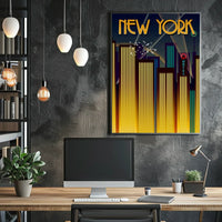 New York City Art Deco Skyline Poster Vintage Wall Art