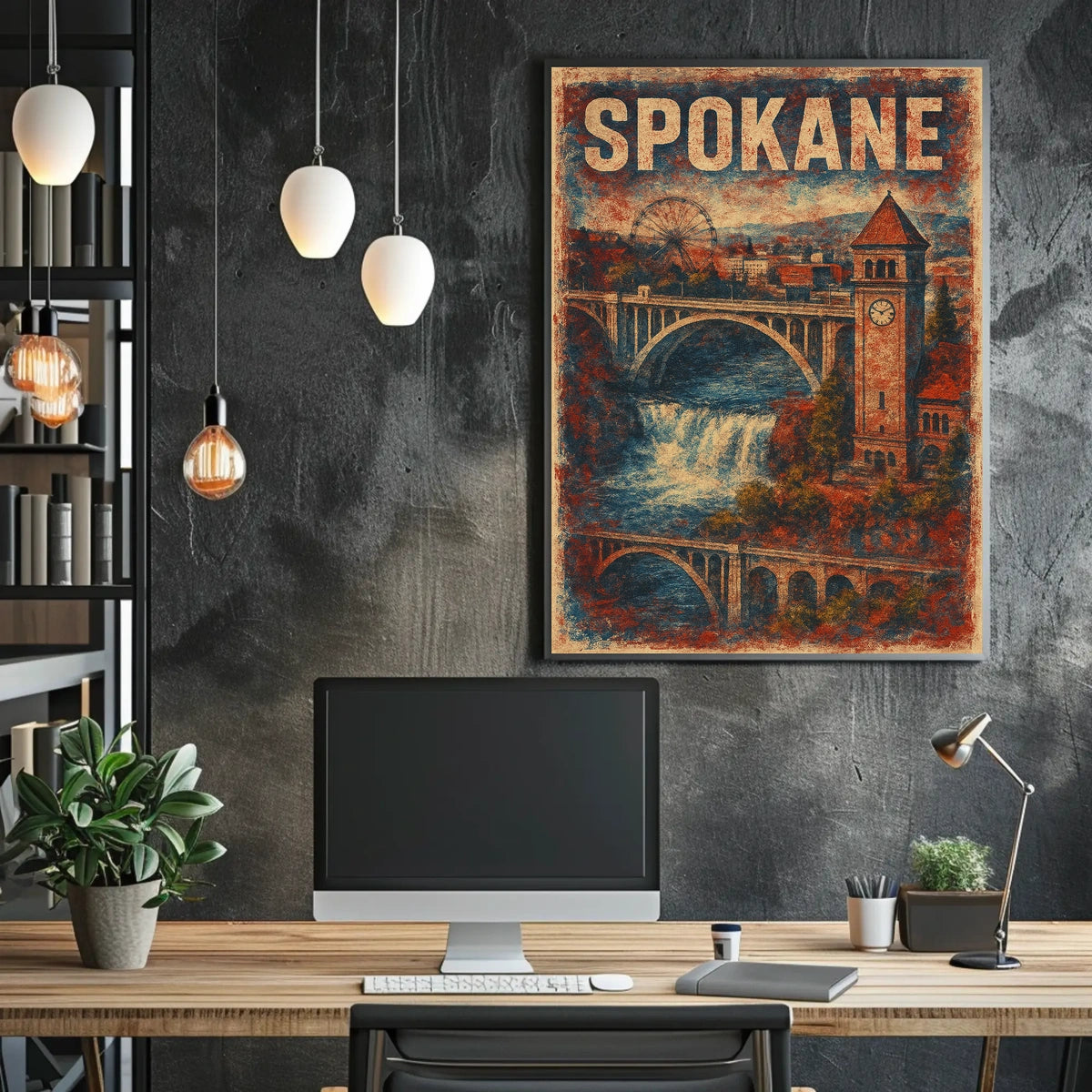 Vintage Spokane Clock Tower Steampunk Collectors Poster