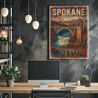 Vintage Spokane Clock Tower Steampunk Collectors Poster