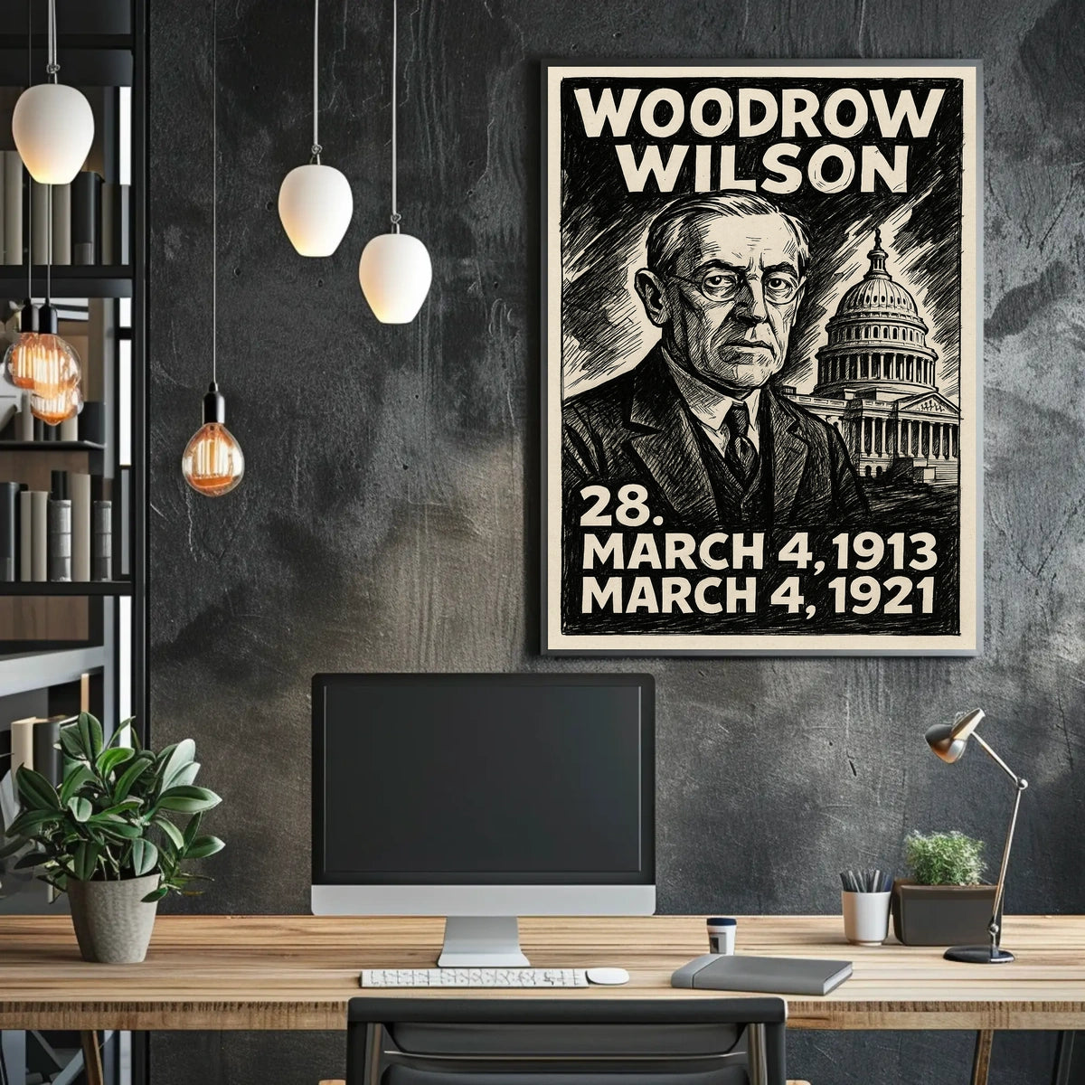 Woodrow Wilson 28th President of the United States B & W Comic Sketch Poster