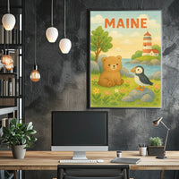 Maine Wildlife and Lighthouse Poster