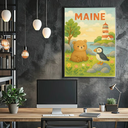 Maine Wildlife and Lighthouse Poster