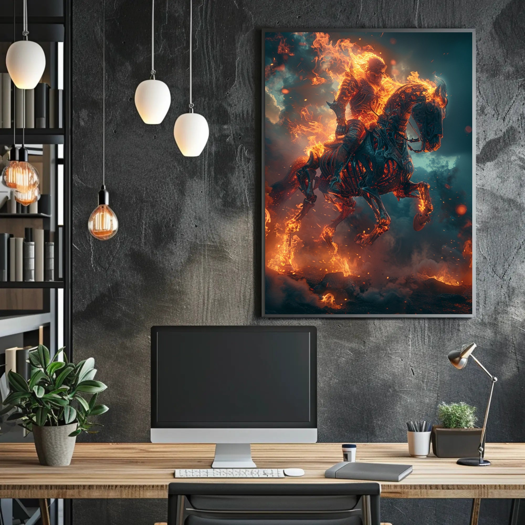 Fiery Skeletal Knight in Apocalyptic Fantasy or Mythology Poster PosterGoat