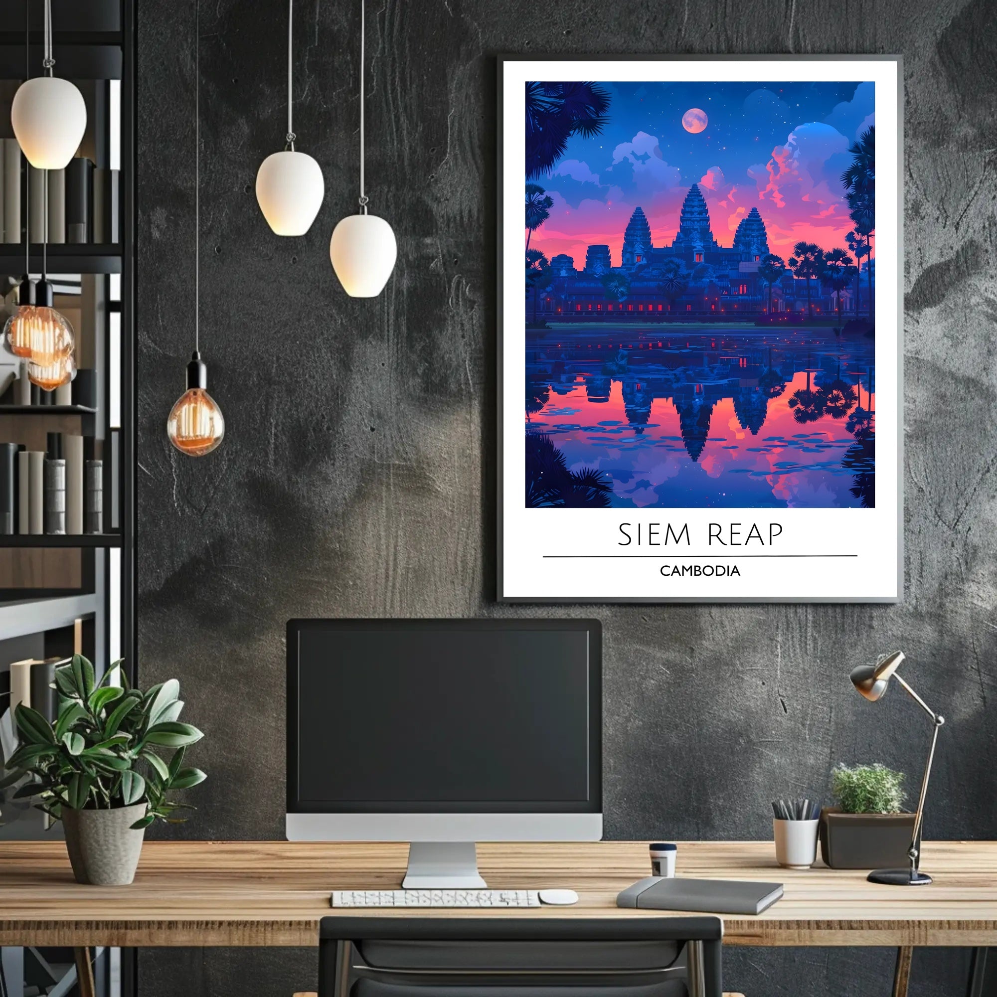 Angkor Wat Twilight Scene: Siem Reap Travel Poster