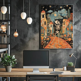 Dancing Skeleton Joyful Starry Night Whimsical Poster
