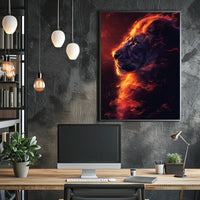 Majestic Lion Poster: Fiery Mane, Dark Background