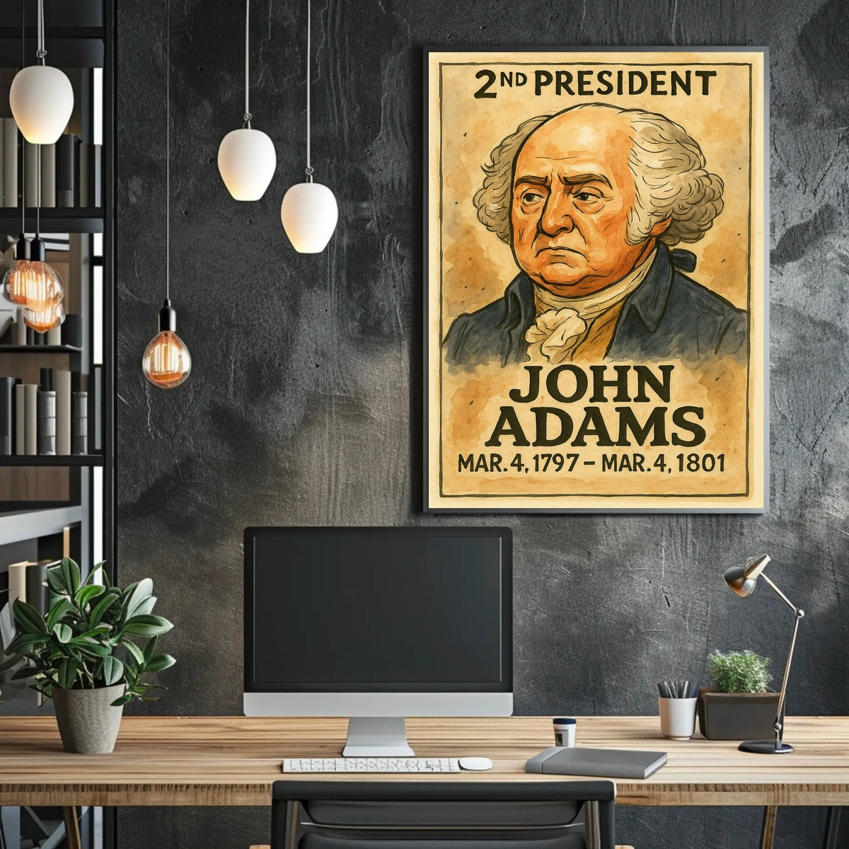 John Adams 2nd President of the United States Exaggerated Cartoon Sketch Poster