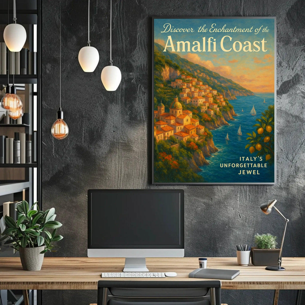 Amalfi Coast Vintage Travel Poster: Enchanting Seaside Escape