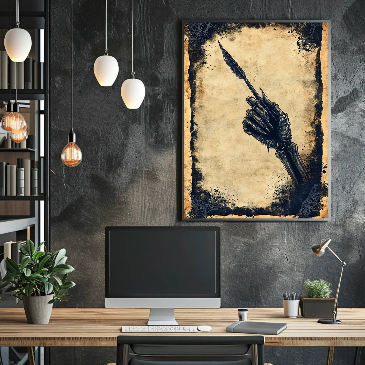 Quill Grasping Skeletal Hand Artistic Poster