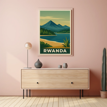 Rwanda Lake and Mountains Modern Poster Travel