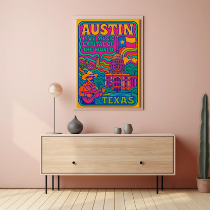 Psychedelic Sounds of Austin, Texas Travel Poster